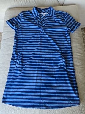 Southern Tide Blue Striped Polo Midi Dress M Golf Country Club Sport Travel Boat